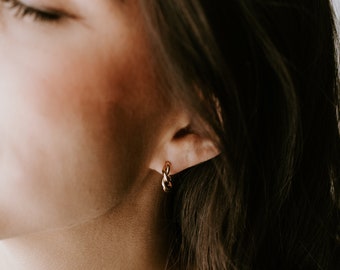 Mini Twist Hoop Earrings l Gold Filled Earrings, Hoop Earrings, Layering Hoops, Twist Hoops, Gold Filled Hoops, Gold Croissant Hoops