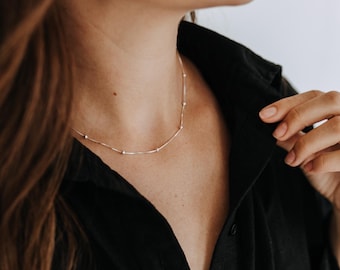 Satellite Chain Necklace Sterling Silver Dainty Beaded Jewelry