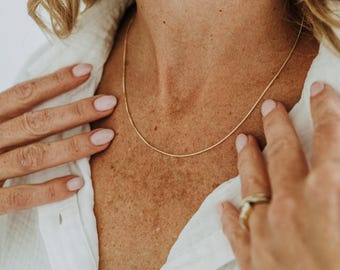 18k Gold Filled Box Chain Necklace: Dainty Hypoallergenic Layering Jewelry