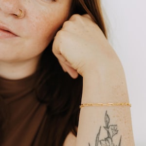 Dainty Paperclip Chain Bracelet, 18k Gold Filled Bracelet for women, Minimalist Paperclip Jewelry, Water and Tarnish Resistant, Stacking