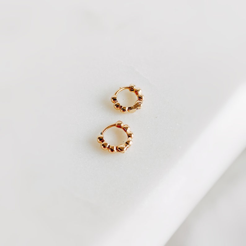 Mini Dottie Rectangle Hoop Earrings l Gold Filled Earrings, Tiny Hoops , Huggie Hoops , Tiny Earrings , Gold Filled Huggies , 10mm Hoops image 2