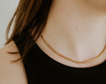 18k Gold Filled Curb Chain Necklace, 4mm Bold Jewelry