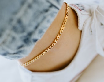 Gold Filled Flat Curb Chain Anklet, Layering Summer Jewelry