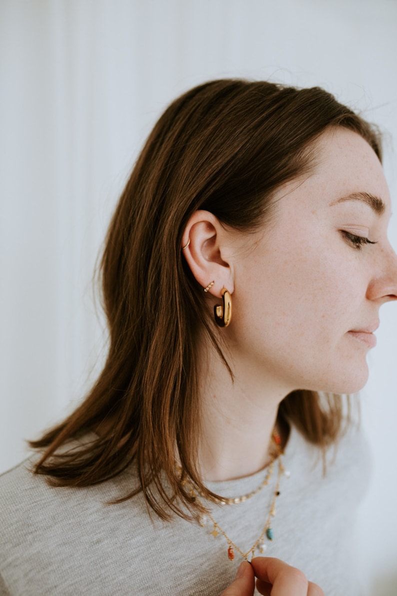 Mini Dottie Rectangle Hoop Earrings l Gold Filled Earrings, Tiny Hoops , Huggie Hoops , Tiny Earrings , Gold Filled Huggies , 10mm Hoops image 5