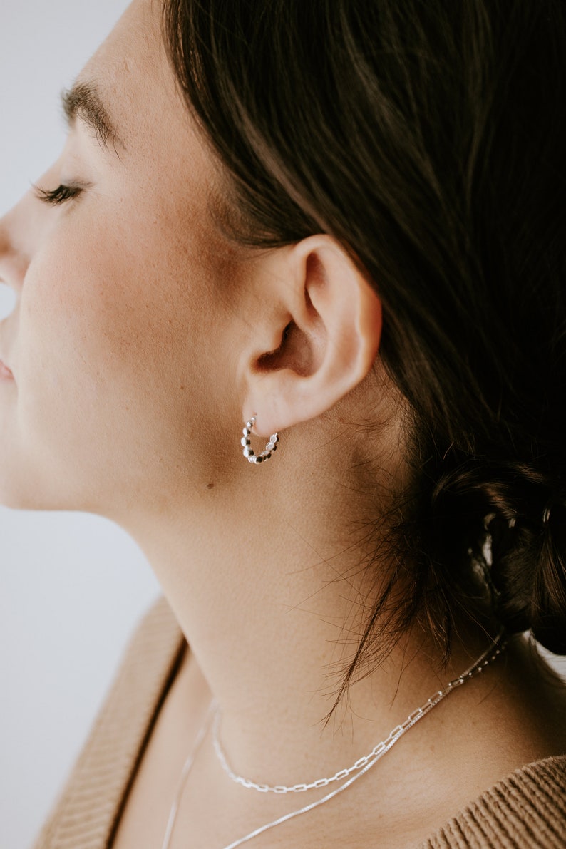 Sterling Silver Dottie Hoops l Hoop Earrings, Layering Hoops, Bold Earrings, Silver Hoop Earrings, Silver earrings, Silver statement hoops image 1