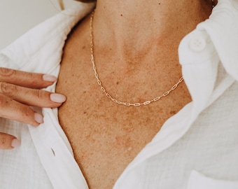 18k Gold Filled Standard Paperclip Chain Necklace • Dainty Layering Jewelry
