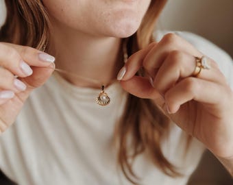 Gold Shell Necklace Pearl 18k Filled Coastal Dainty Minimal