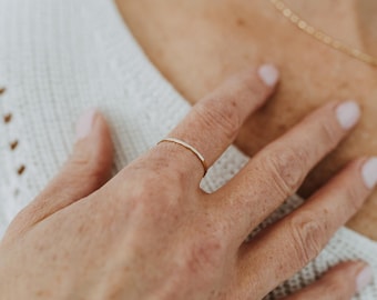 Hammered 14k Gold Filled Ring, Textured Stacking Band, Minimalist Everyday Jewelry