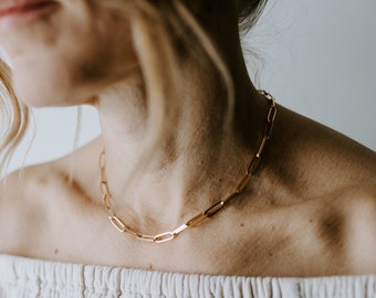 Gold Filled Chunky Paperclip Layering Chain l Thick Layering Choker -Oval Chunky Statement -Minimalist Everyday Fashion-Big Rectangle link