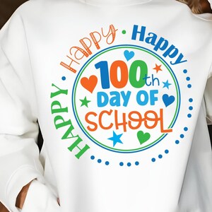 Happy 100e dag van school SVG en sublimatie ontwerp, leraar, student, vieren, 100 jaar oud, honderd items, Cricut silhouet gesneden bestand