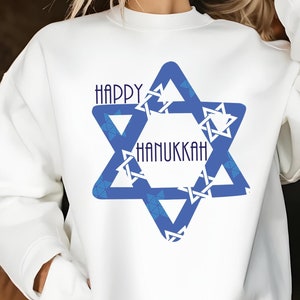 Happy Chanukka SVG und Sublimationsdesigns, Davidstern, jüdischer Feiertag, Menorah, Kerzen, Feiern, Cricut Silhouette Digitalschnittdatei