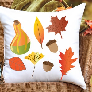 Variedade de folhas de outono SVG e design de sublimação Bolotas individuais, cabaças, designs de folhas Decoração de outono Cricut Silhouette Arquivo de corte digital