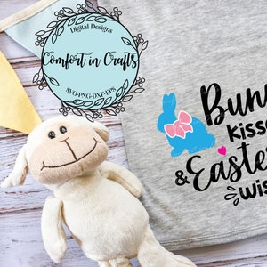 Bunny Kisses Easter Wishes SVG en sublimatie ontwerp, paashaas, paasei, lente, katoenstaart, Cricut silhouet digitaal snijbestand