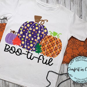 Boo-ti-ful Pompoenen PNG Halloween Boo sublimatie Mooie Herfst Plaid Print-dan-gesneden ontwerp T-shirt ontwerp Tote bag ontwerp