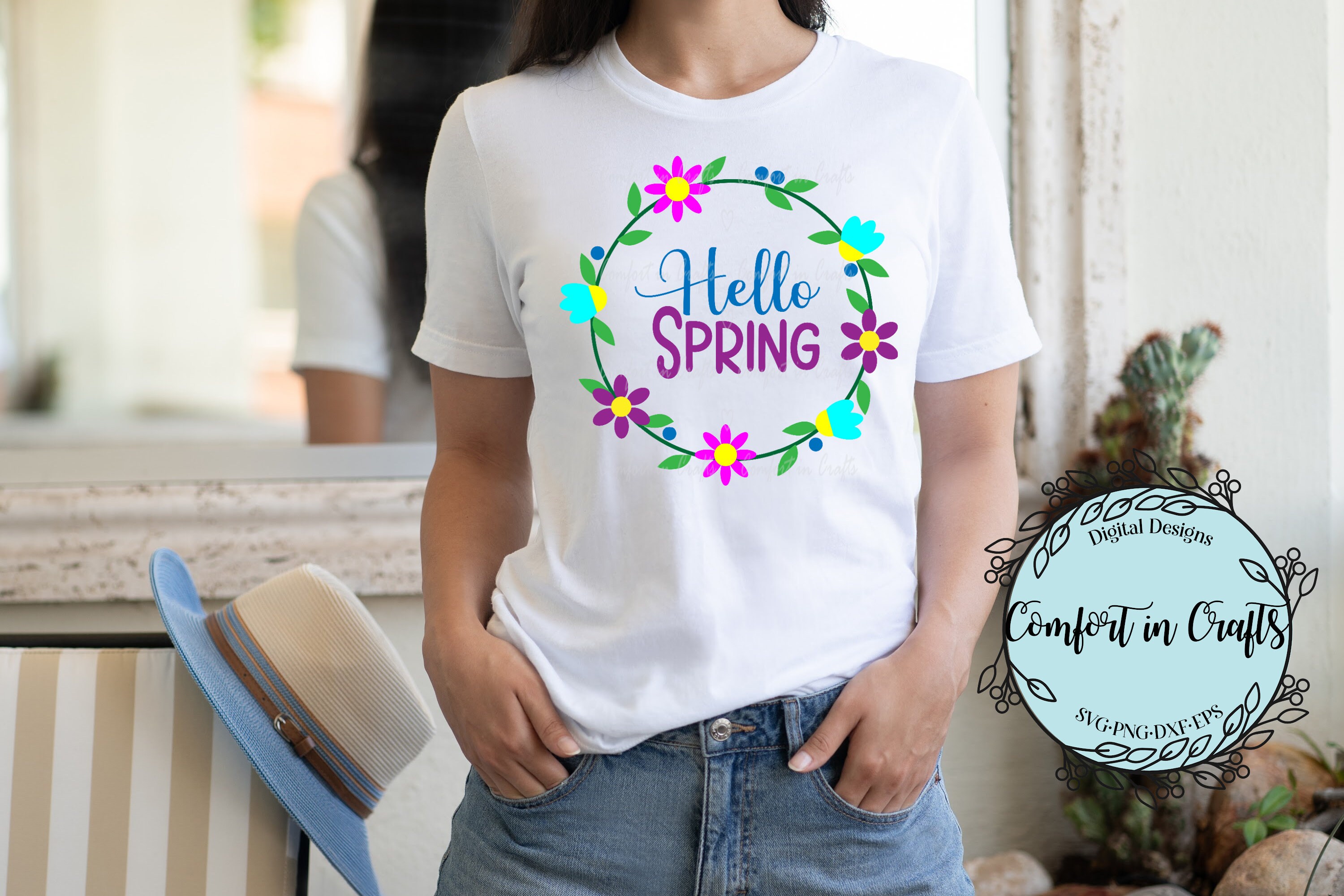 Hello Spring SVG Flowers Leaves SVG Flower Wreath SVG T-shirt Design ...