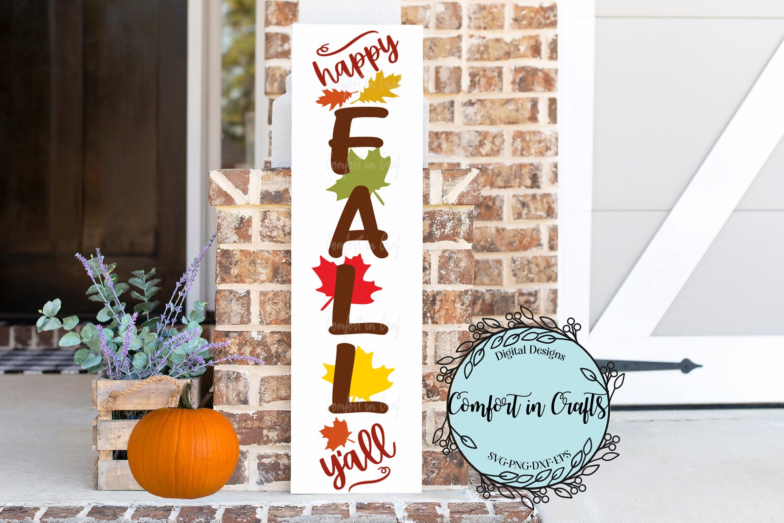 Happy Fall Y'all SVG Vertical Sign SVG Horizontal Design Autumn Leaves ...