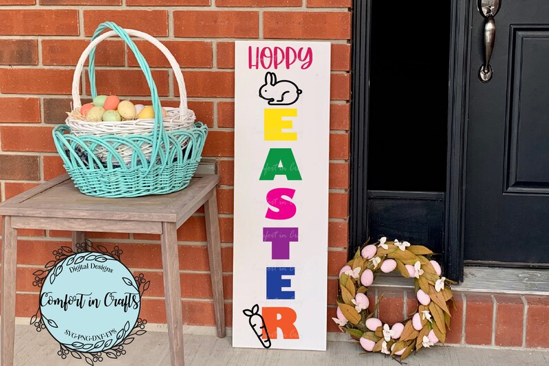 Hoppy Easter SVG Easter Bunny SVG Vertical Welcome Sign SVG Front Porch ...