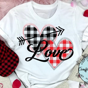 Love and Buffalo plaid hearts SVG Valentines SVG T-shirt design Wine glass design Sublimation design Cricut Silhouette digital cut file