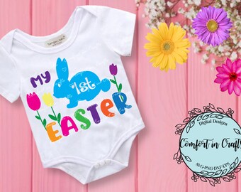 My First Easter SVG Easter Bunny SVG Baby bodysuit design Baby blanket design Easter pillow design Cricut Silhouette Digital cut file