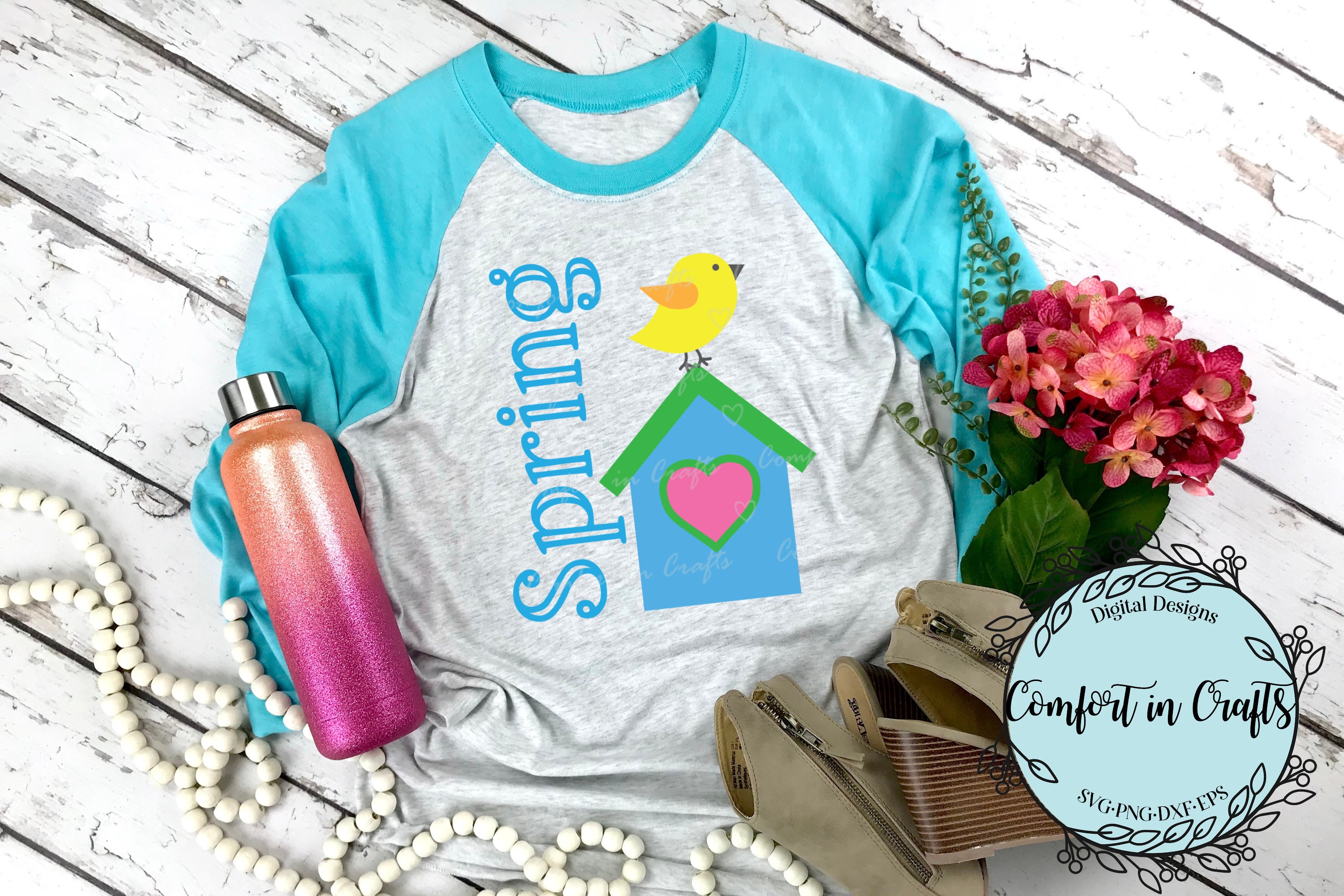Spring House Svg Spring Bird House SVG Yellow Bird SVG Springtime SVG T-shirt Design ...