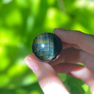 Blue Tigers Eye Sphere | small tiger eye mini sphere blue tiger eye crystal polished sphere for meditation and grounding