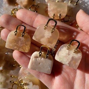 Blumenachat Geldbörse (1) | Kirschblüten Achat Handtasche rosa Energie natürliche polierte Trommel Achat strahlende Energie Liebe