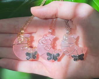 Crystal Butterfly Necklace Minimalist 