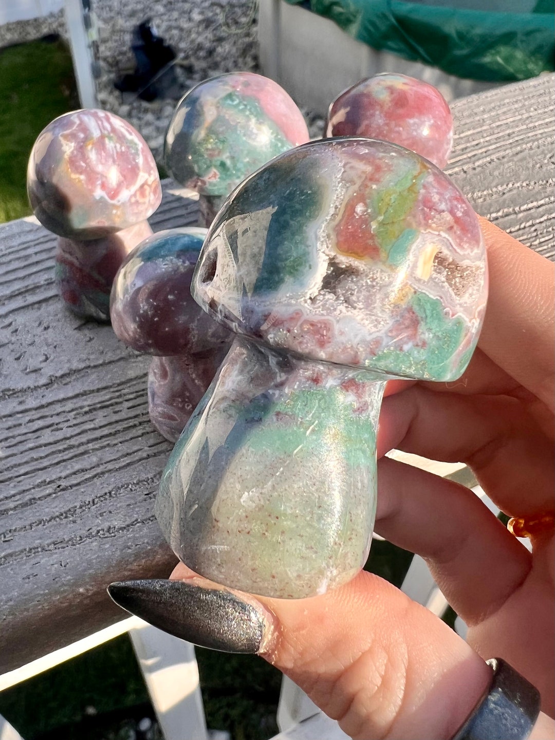 Ocean Jasper Mushrooms Stone of Balance Sea Jasper Carving Mushroom