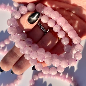Kunzite Bracelet | Stone of self love, 8mm purple  kunzite bracelet, kunzite jewelry, kunzite gemstone, natural crystal bracelet 8mm 7 inch