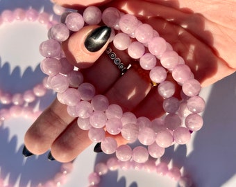 Kunzite Bracelet | 8mm Purple Gemstone, Natural Crystal
