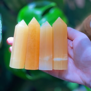 Orange Calcite Tower | polished natural orange calcite tower point obelisk small medium large orange happiness joy creativity crystal