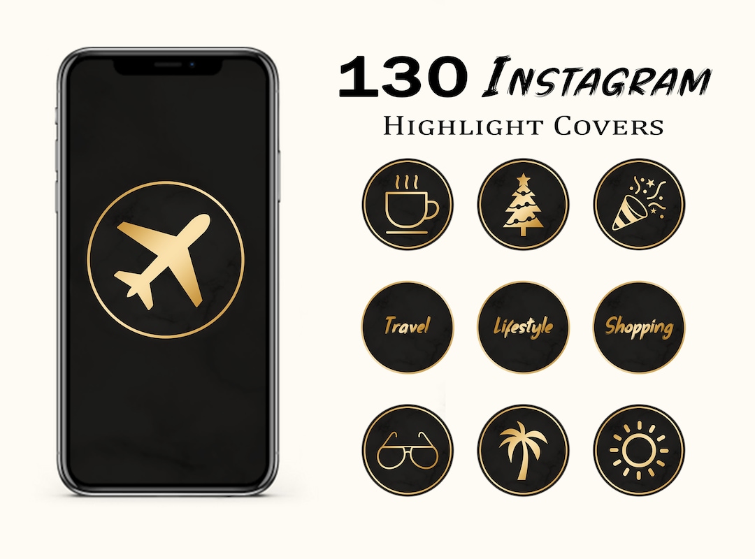 130 Instagram Highlight Icons and Texts Gold Highlight Etsy