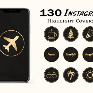 130 ícones e textos de destaque do Instagram, capas do Instagram com destaque dourado, ícones de destaque de estilo de vida e luxo, ícones de história