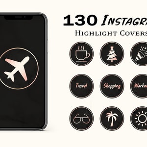 130 ícones e textos de destaque do Instagram, capas do Instagram em destaque em ouro rosa, ícones de destaque de estilo de vida e luxo, ícones de história