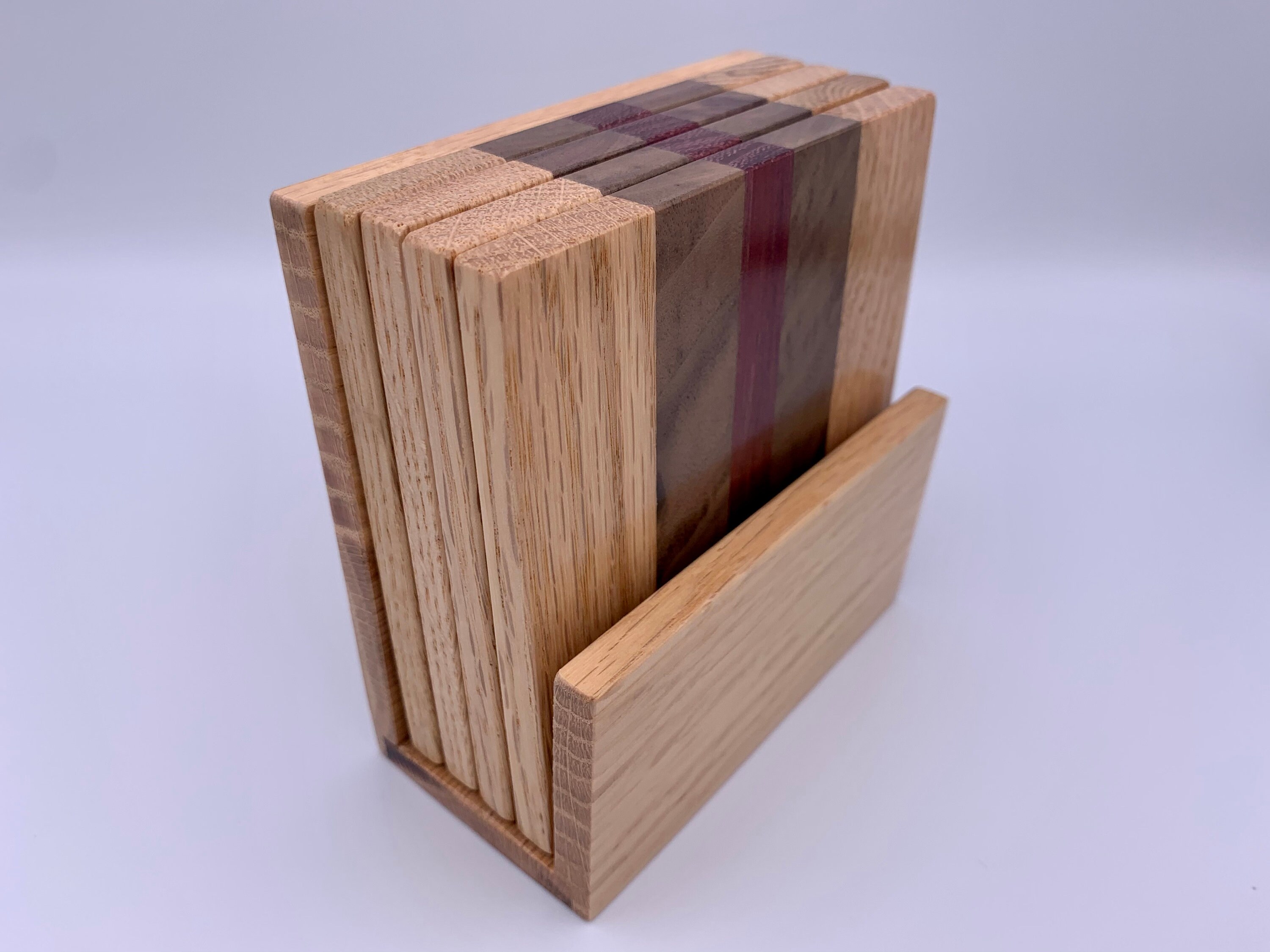 Wood Coasters with Holder Set of 4 Made from Red Oak Etsy