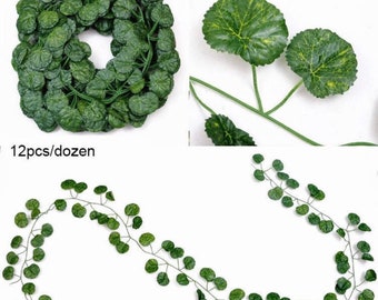 12 Pcs Artificial Ivy/Begonia/Watermelon/Scindapsus Garland Leaves plant For Wedding  Home Decors/ Fake Vines for Wall