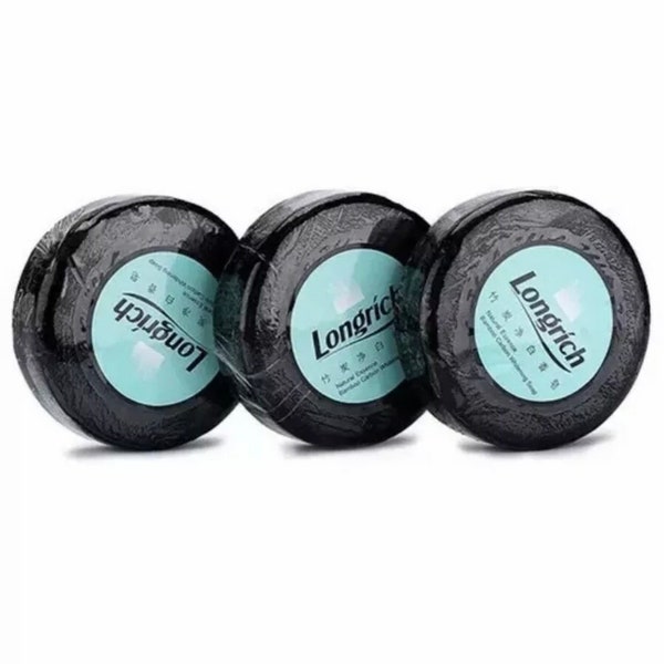Longrich Natural Essence Bamboo Charcoal Brightening Black Soap,Acne Cure 100gx3