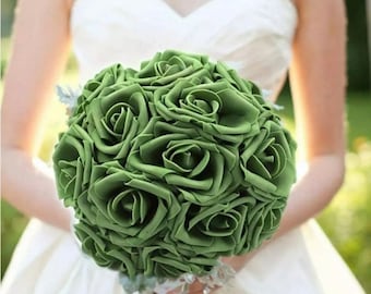25-50 Pcs Foam Artificial Rose Heads Flowers W/Stem Wedding Bride Bouquet Decors/ Home Decor