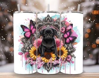 Pug Tumbler Design: Adorable Dog PNG File (Digital Download 20oz Tumbler Template)