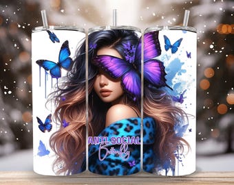 Anti Social Butterfly digital design to fit 20oz tumbler. Digital download files only!