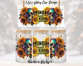 Kinda Sweet Kinda Savage PNG File: 16oz Libbey Glass Can Design (Digital Download)
