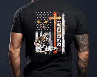 Welding Shirts - Welding TShirts - Welder Gifts - Welder American Flag Welding Fusing Material Funny. Technical TShirt Welder American Flag