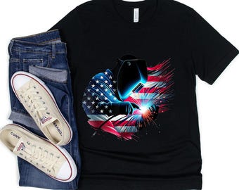 Welder T-Shirt - Gift For Welder  - Welder American Flag USA Patriotic Welder Gift Welding T-Shirt