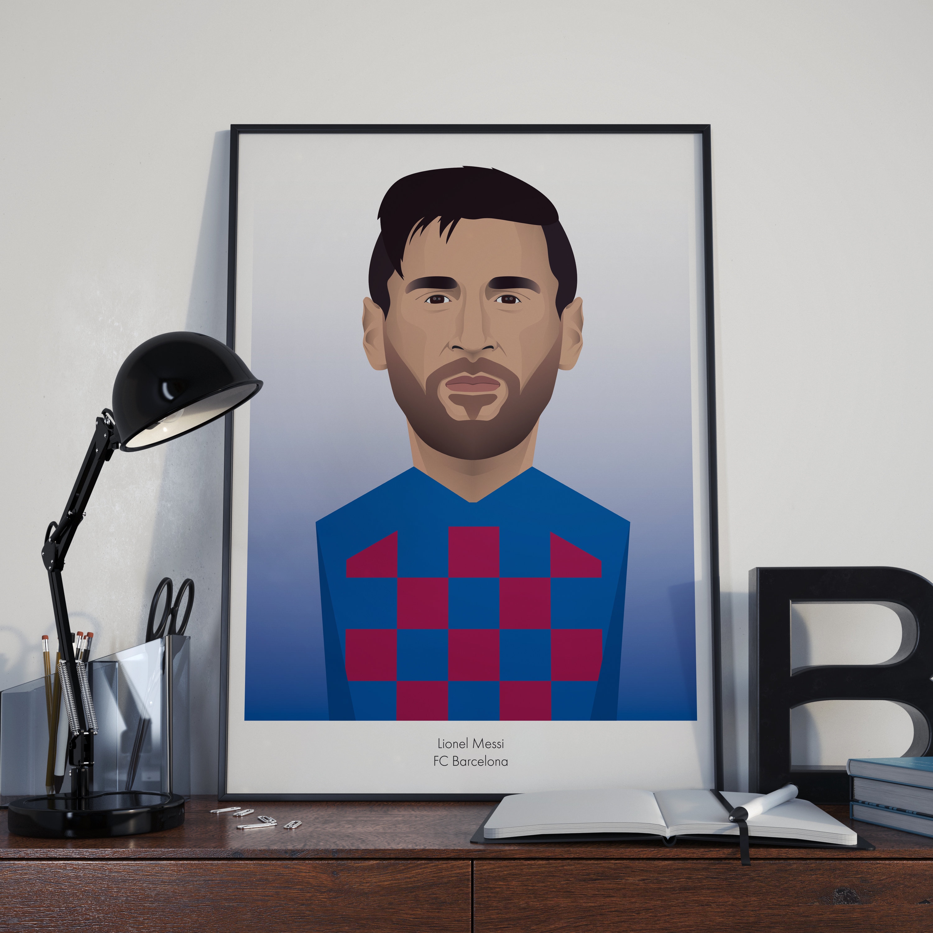 Lionel Messi A3 Poster Illustration, Barcelona, Suarez
