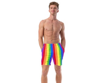 LGBT Rainbow Stripe Men's Swim Trunks