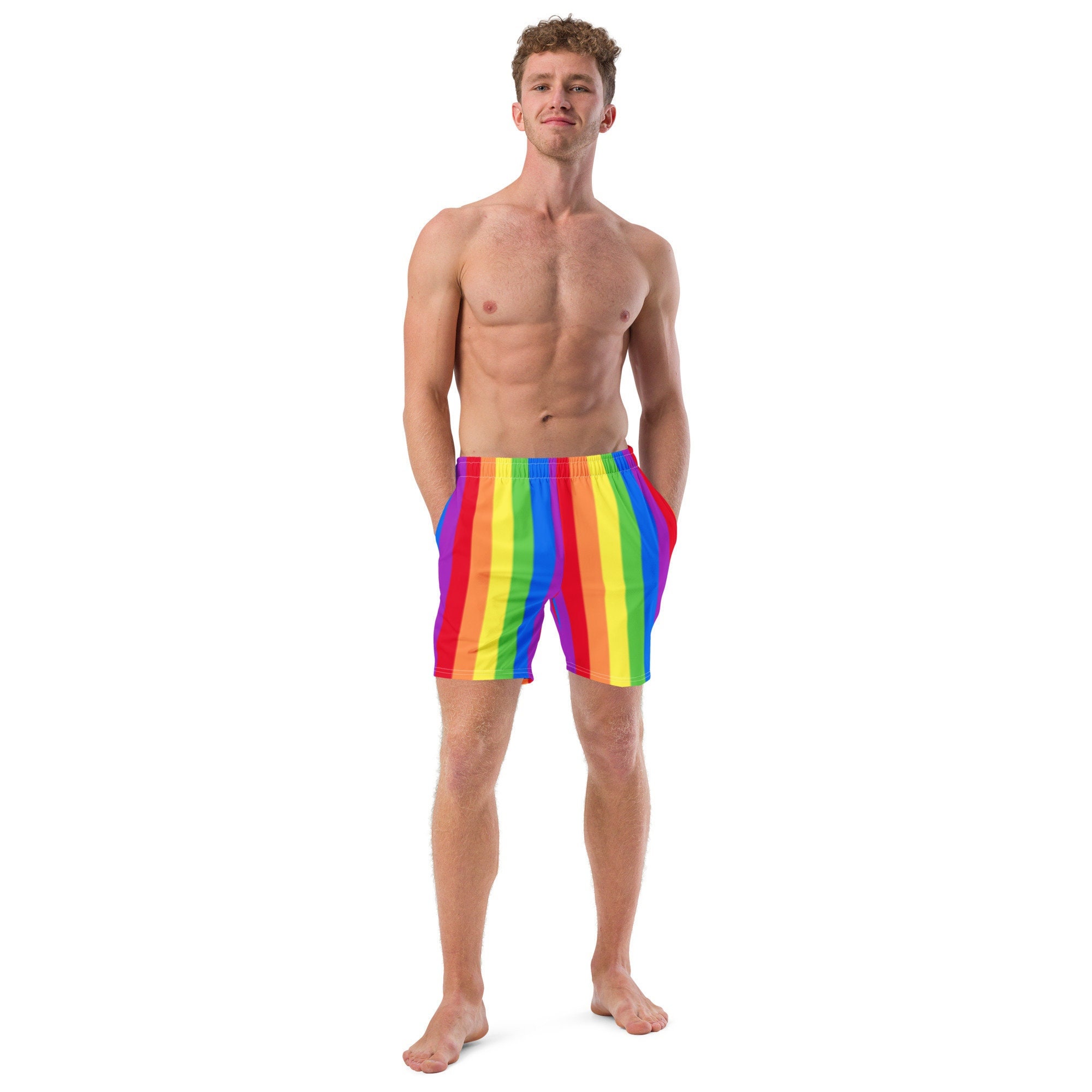 Youth Boys Printed Swim Trunks Gay Pride Rainbow LGBT Pull Apart Quick Dry Beach Board Shorts with Pockets 
