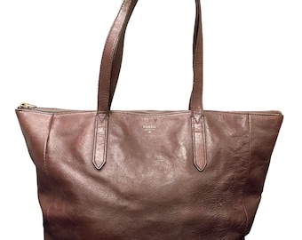 Vintage Fossil Leather Tote Bag One Size