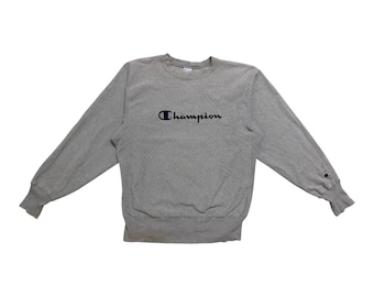 Vintage Champion Sweatshirt aus den 90er Jahren mit großem Logo-Schriftzug und umgekehrter Webart, Größe L