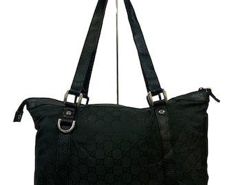Authentic Luxury Black Gucci Monogram Tote Bag One Size