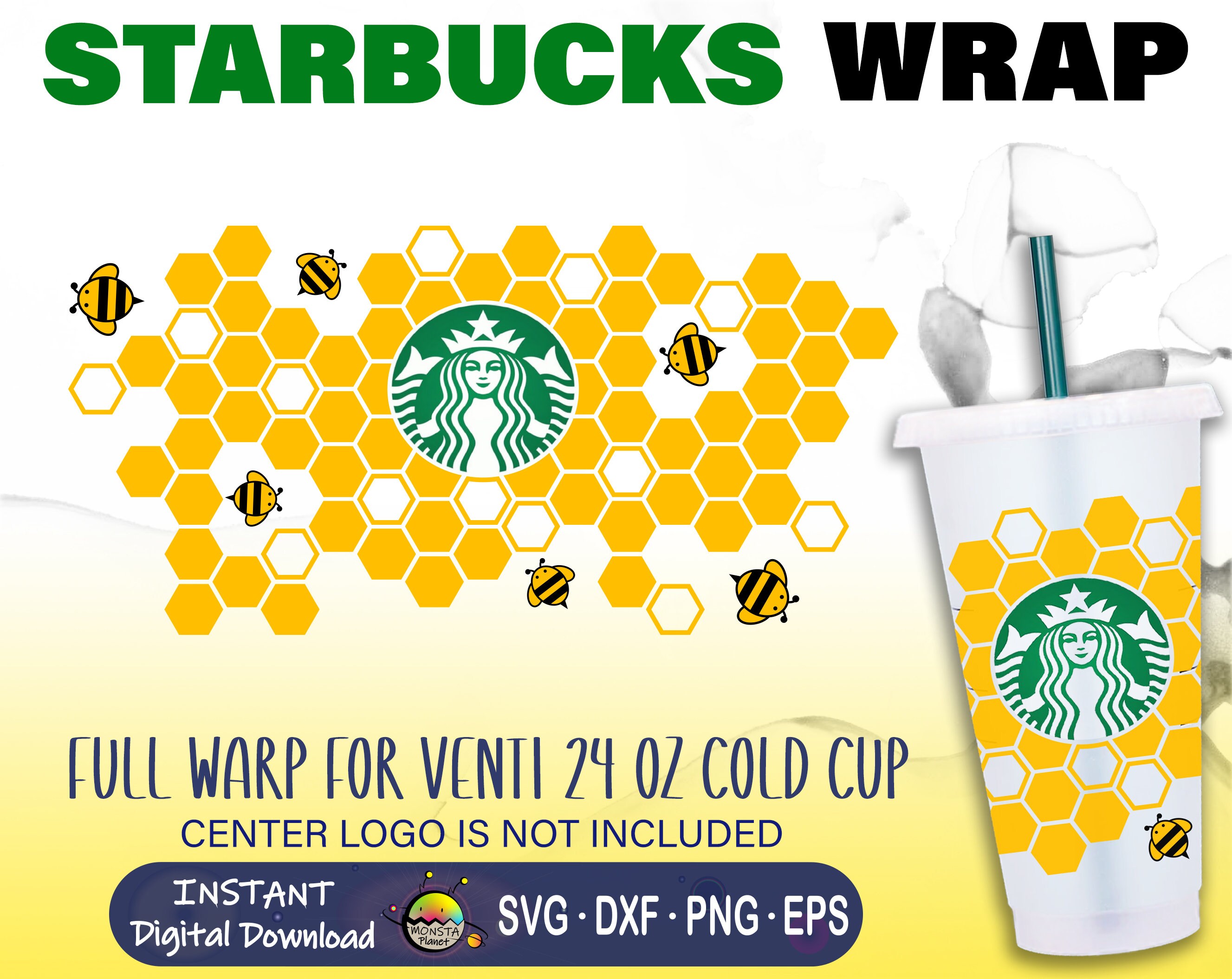 Beehive SVG • Starbucks Cup SVG • Seamless Wrap • Full Wrap Starbucks ...
